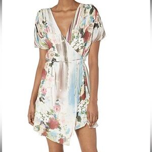 100% Silk Wrap Mini Floral Dress